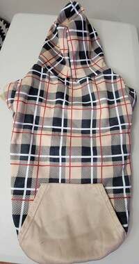 Tan Plaid Fleece-Lined Dog Hoodie with Kangaroo Pocket